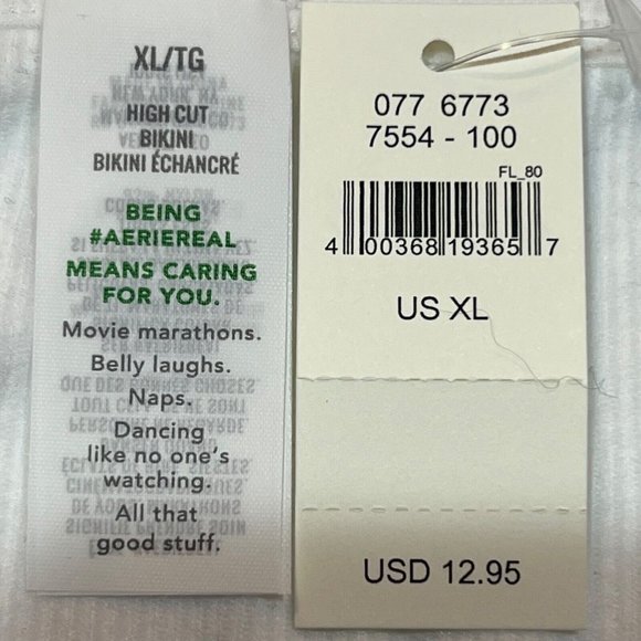 NWT AERIE High Cut Bikini Pantie Sz XL White Ribbed Gold Ring - Picture 4 of 4